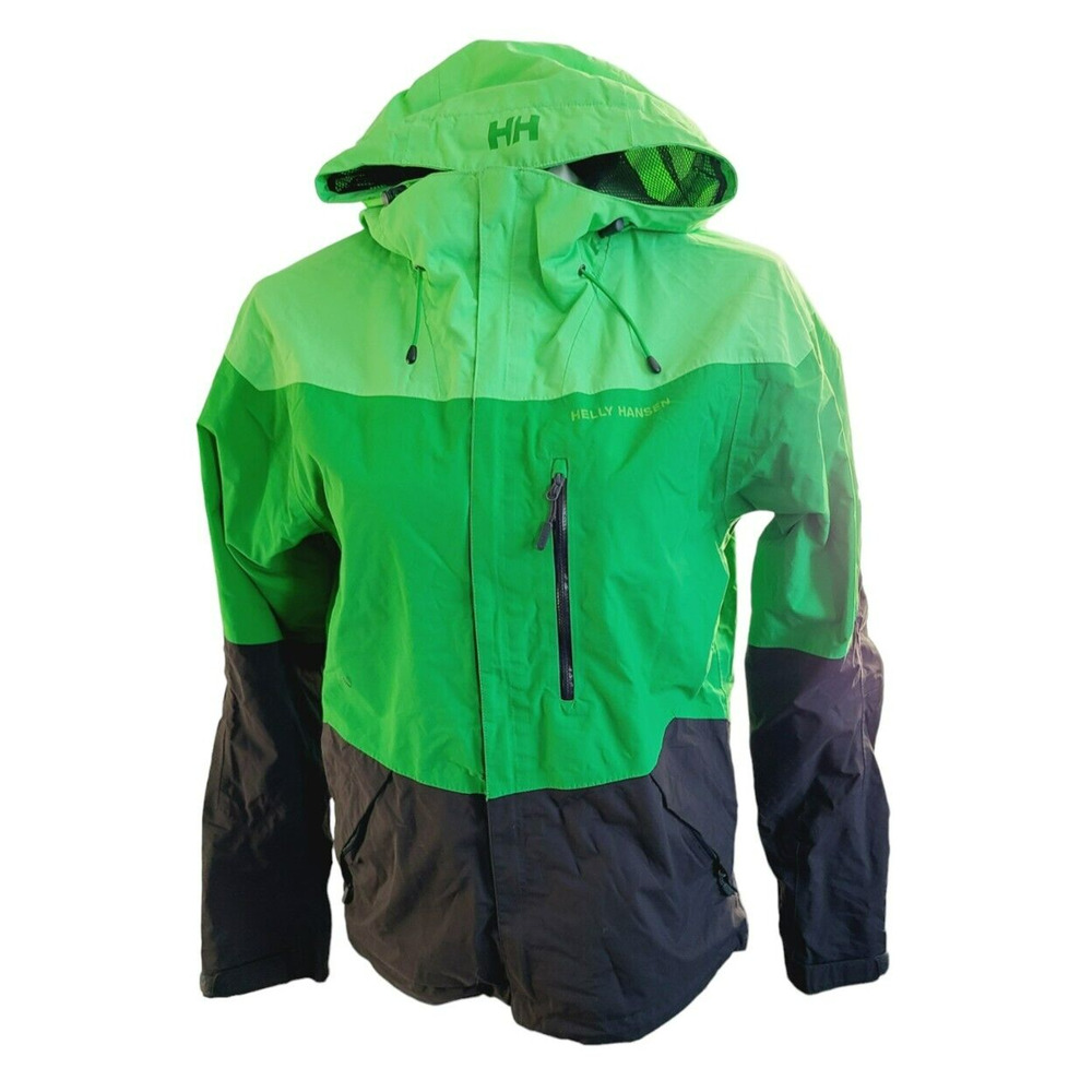 Helly Hansen Helly Tech Green Colorblock Hooded Rain Jacket Womens Small